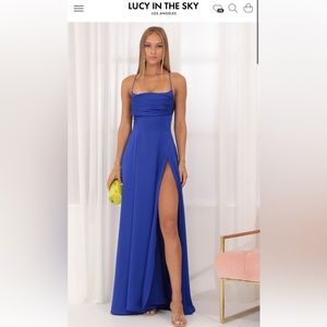 Lucy in the Sky Dena Satin Maxi Dress in Blue